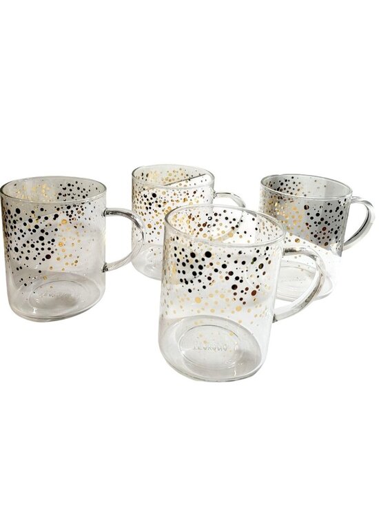 Starbucks Other - Teavana Starbucks 2015 Gold Confetti Clear Glass Coffee Tea Mug Set Of 4